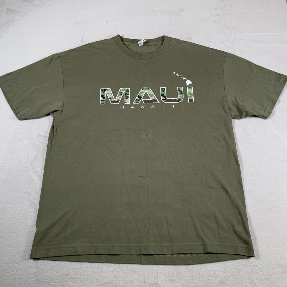 VTG Maui Hawaii Shirt Mens XL Green‎ Camo Logo Graphic Souvenir Alstyle Classic